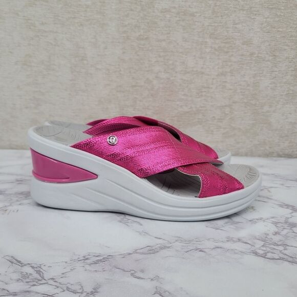 Bzees Vista Metallic Pink Women's Wedge Slide Sandals Women's Size 7 - Picture 1 of 10